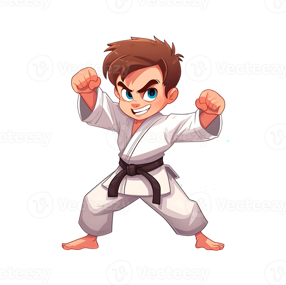 cartoon karate boy in white kimono, kakarate boy,,on transparent background png