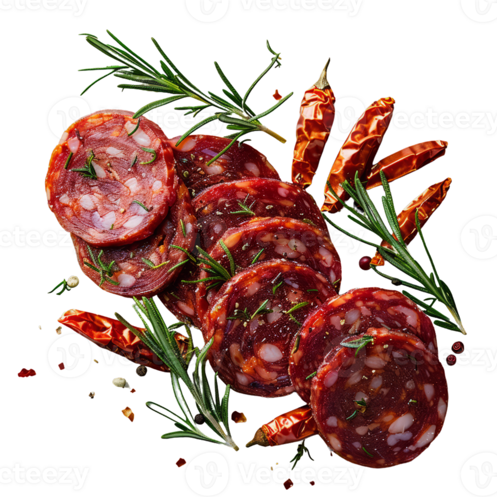 pittig gesneden salami met kruiden en Chili paprika's png