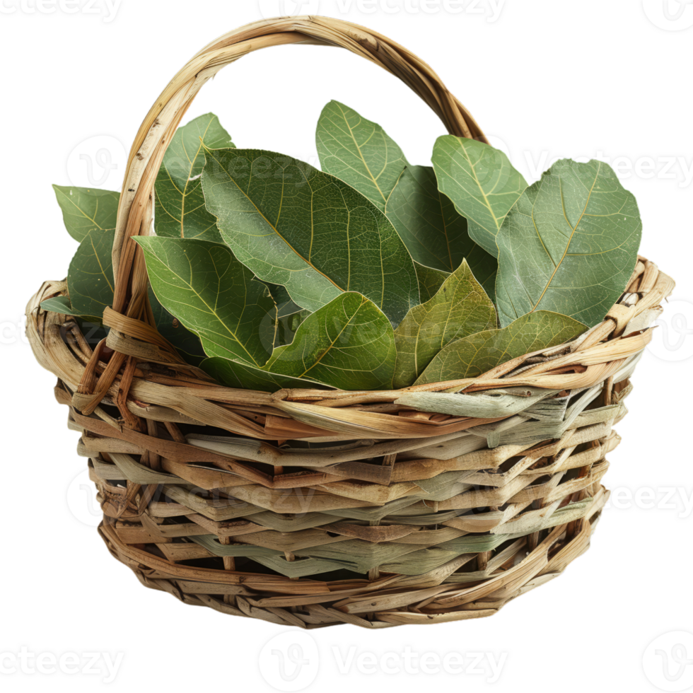 Wicker Basket Full of Fresh Bay Leaves png