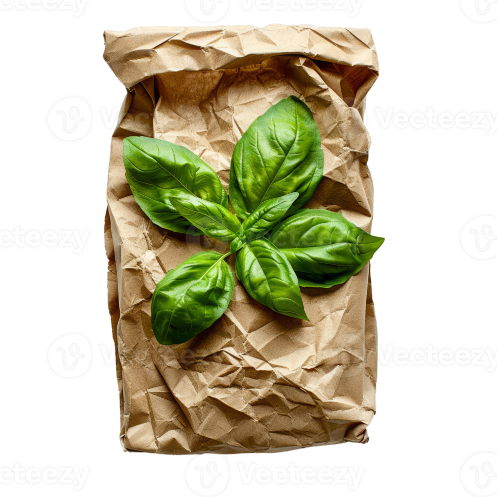 Fresh Basil on Crumpled Brown Paper png