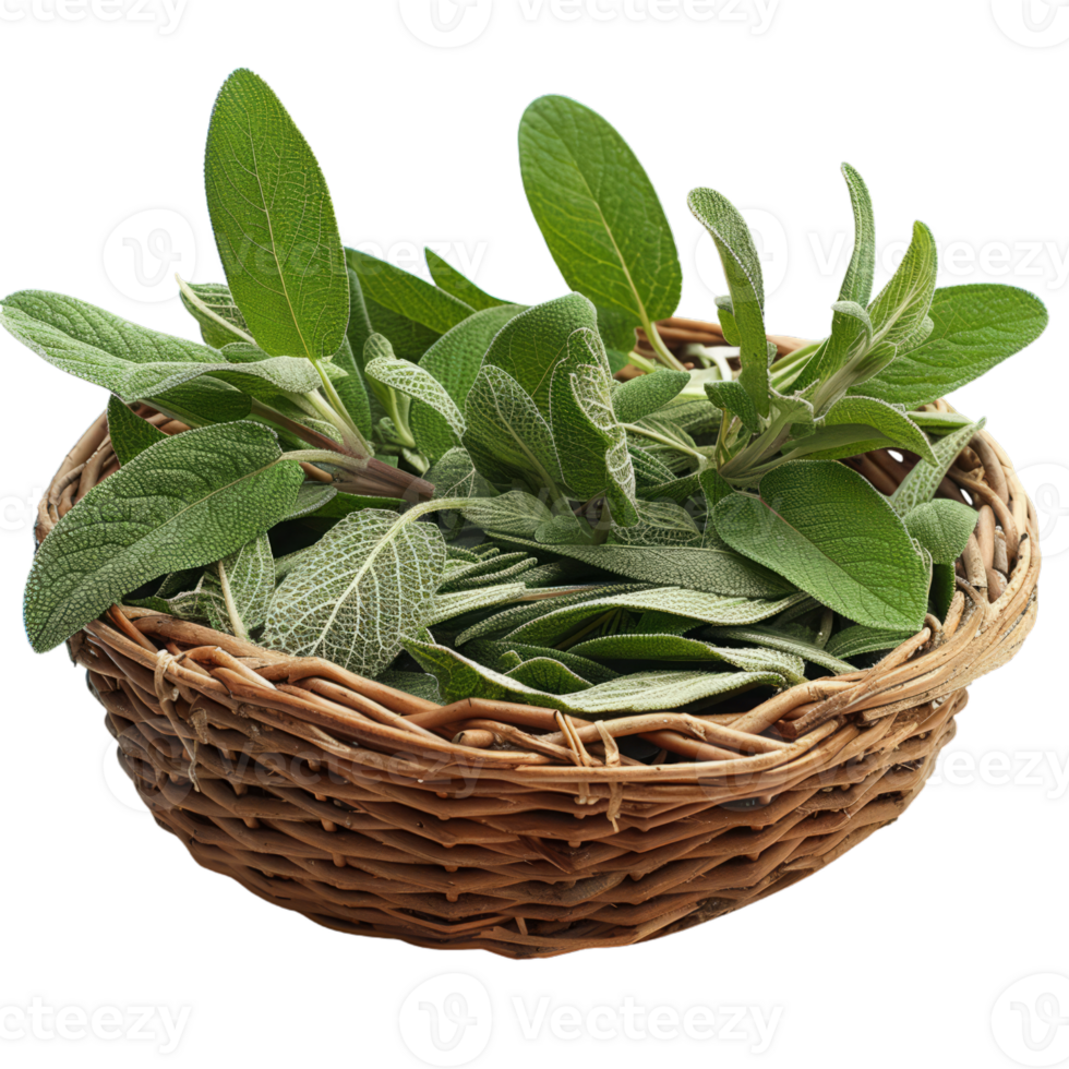 Fresh Sage Leaves in Wicker Basket 44619809 PNG