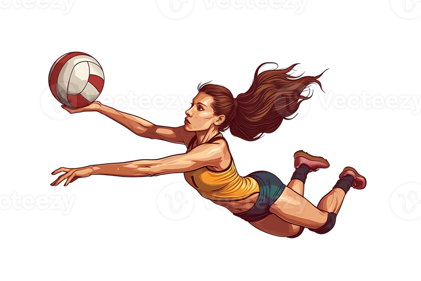 volleyball player jumping to catch the ball, on transparent background png