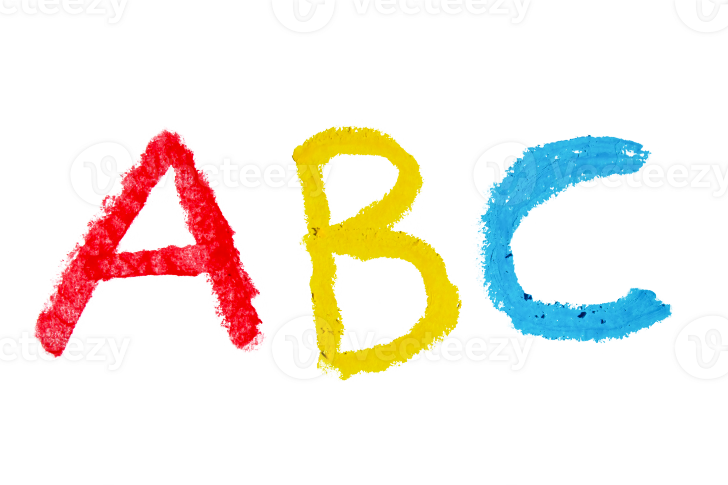 Colorful abc letters drawn with crayon on transparent background png