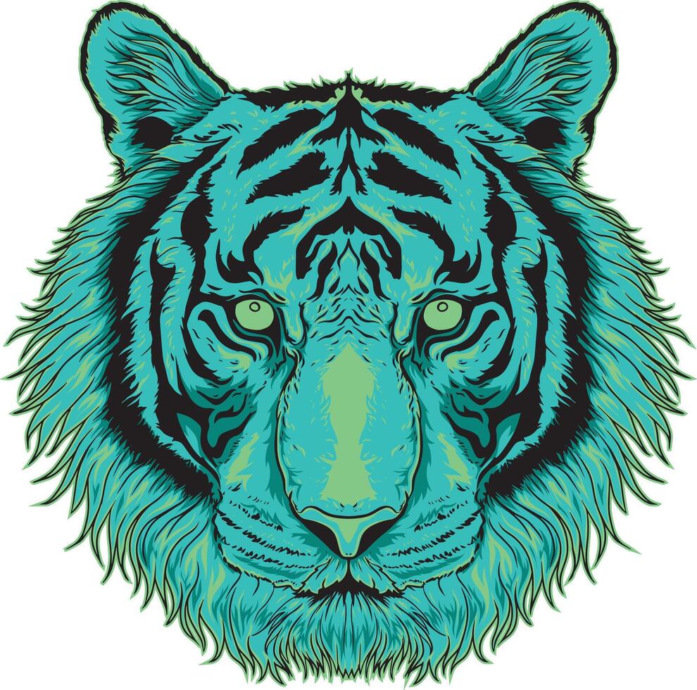 a tiger with a green face and a blue and green eye. Logo design vector
