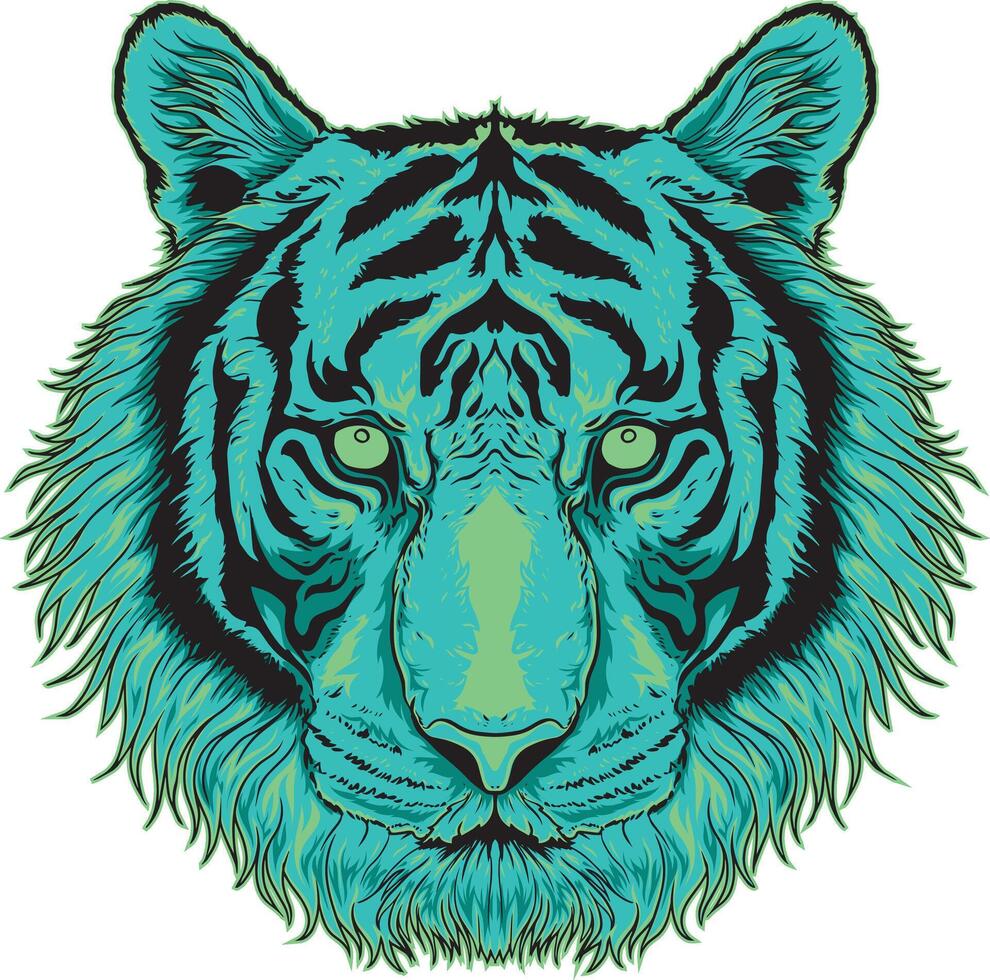 a tiger with a green face and a blue and green eye. Logo design vector