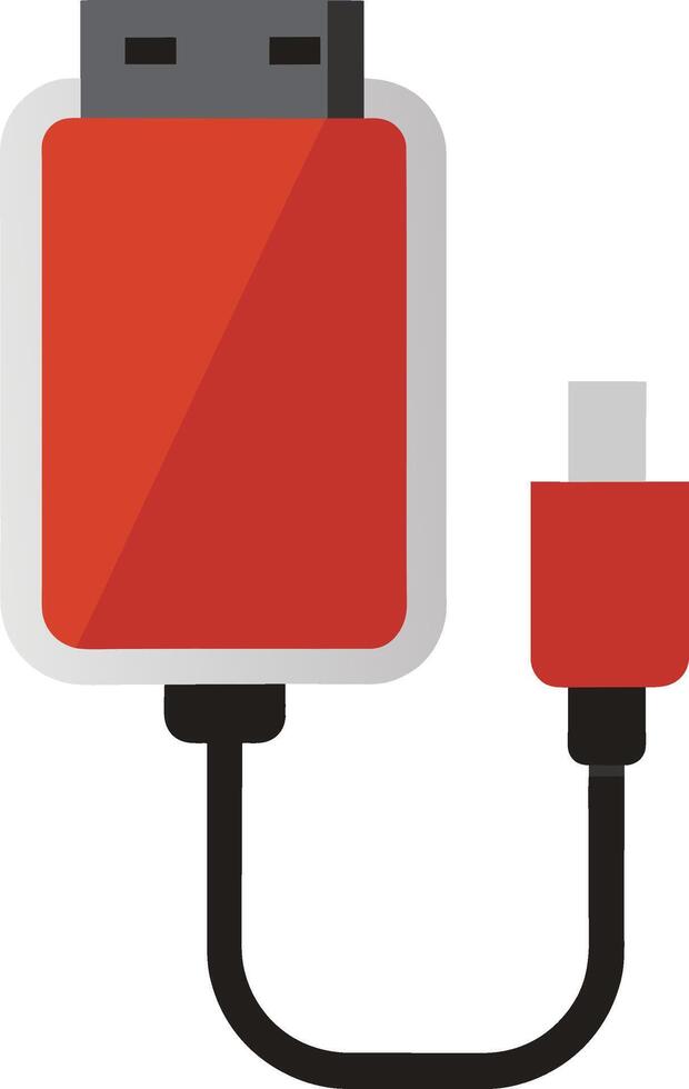 A red USB cable is used to connect a computer to a smartphone vector