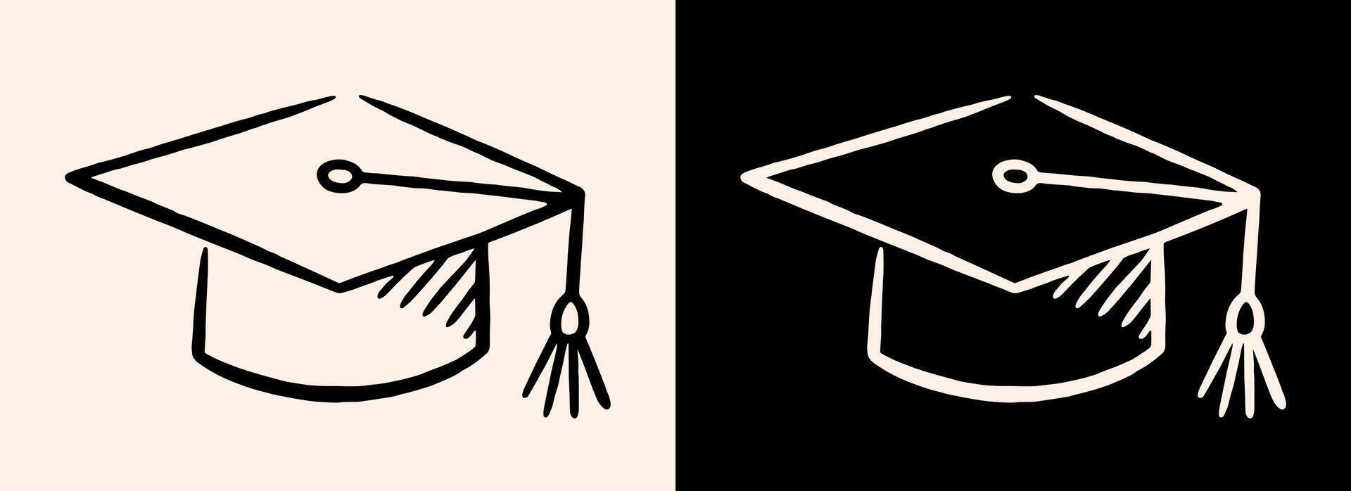 Grad graduation cap sketch hand drawn drawing illustration black and white ink line art dark academia study cute aesthetic girl student bachelor's degree graduate vision board element cut file vector