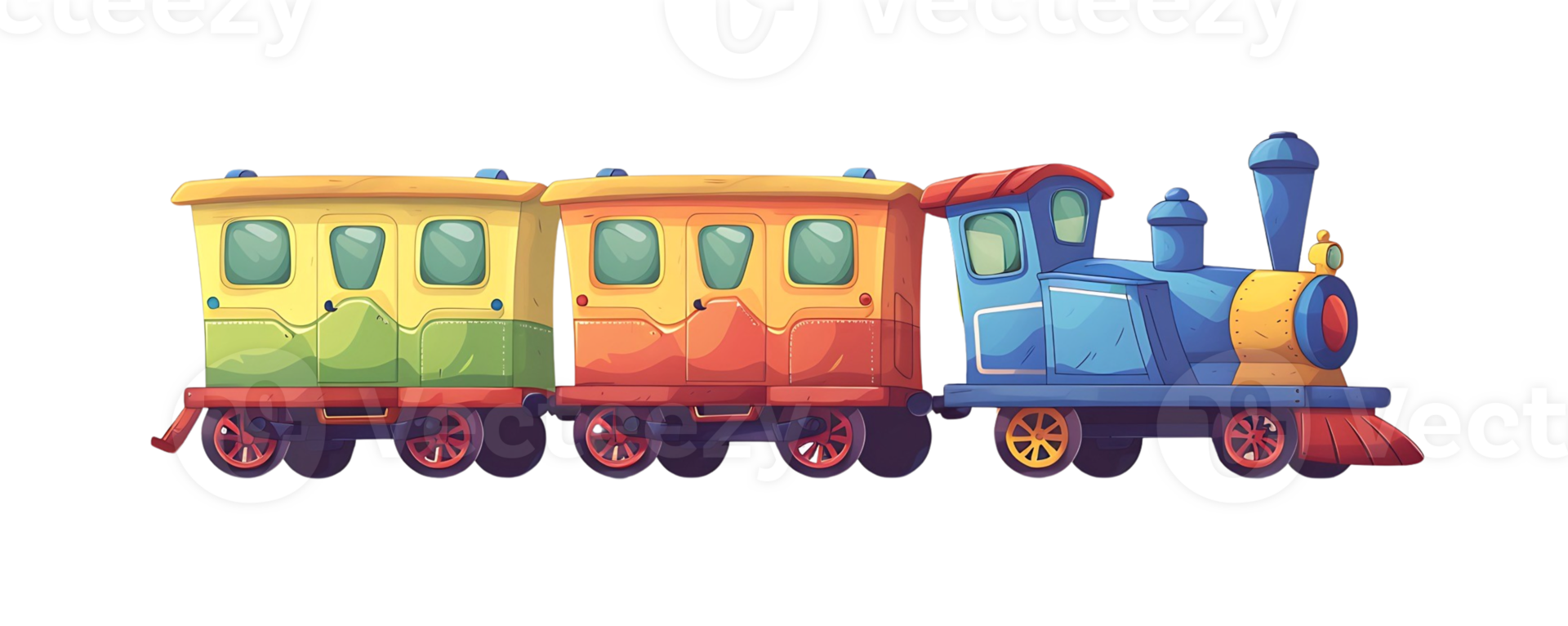 a cartoon train with three cars on it, on transparent background png