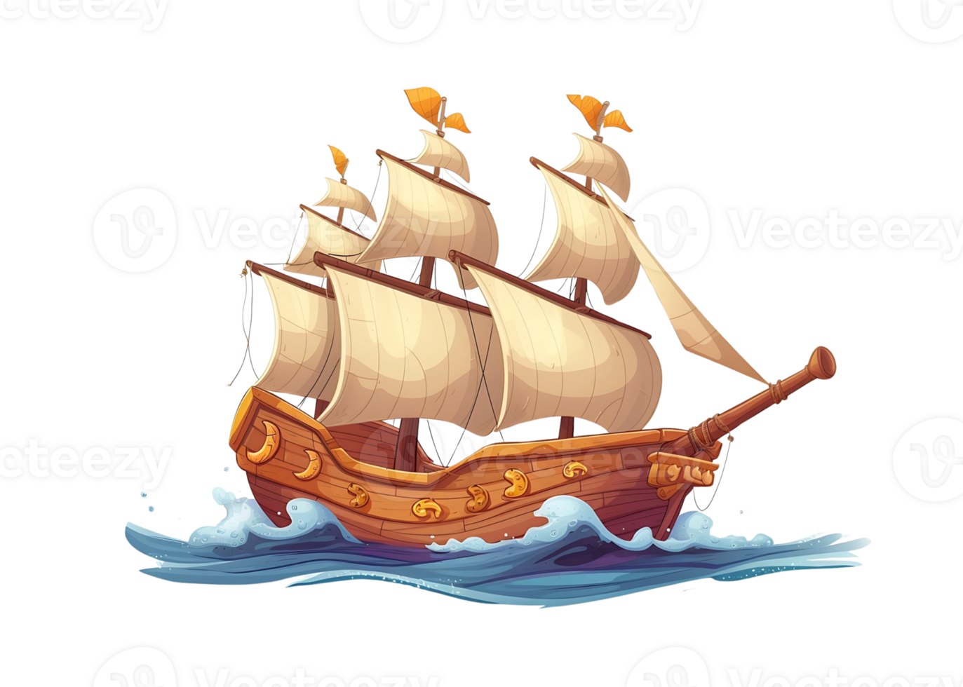 sailing ship sailing on the sea, on transparent background png