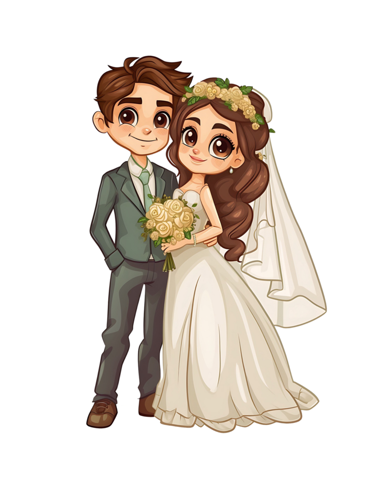 desenho animado Casamento casal em transparente fundo png