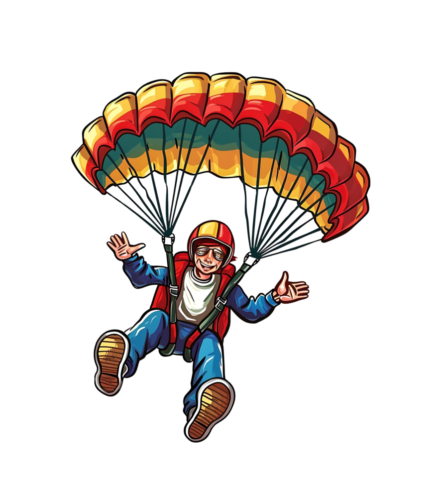 cartoon man with parachute on transparent background png