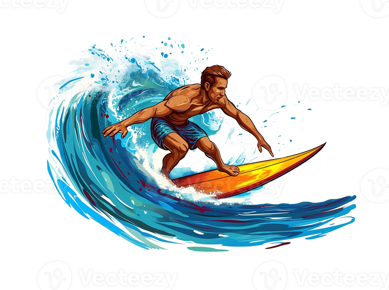 surfer surfing on the ocean wave on transparent background png