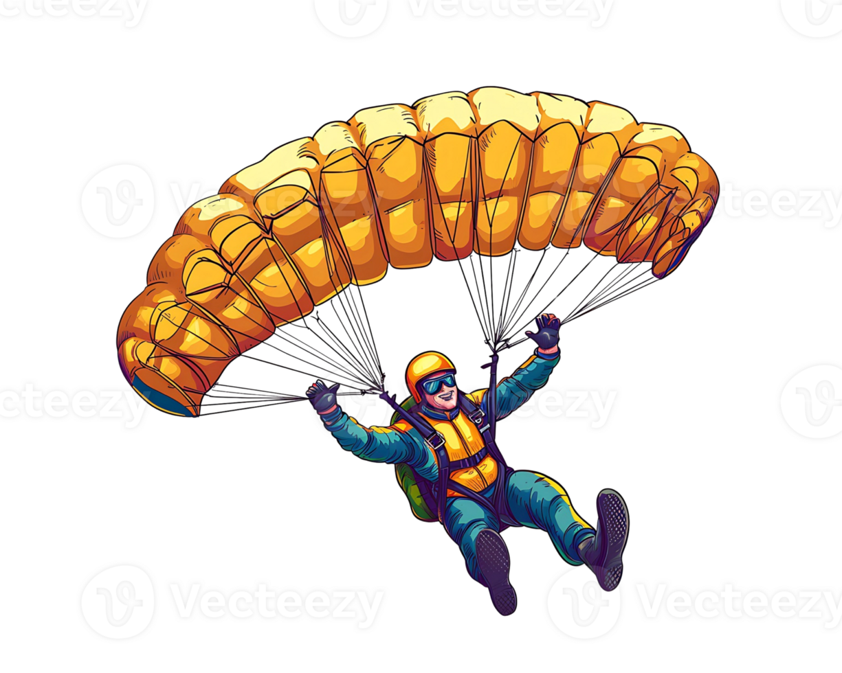cartoon man with parachute on transparent background png