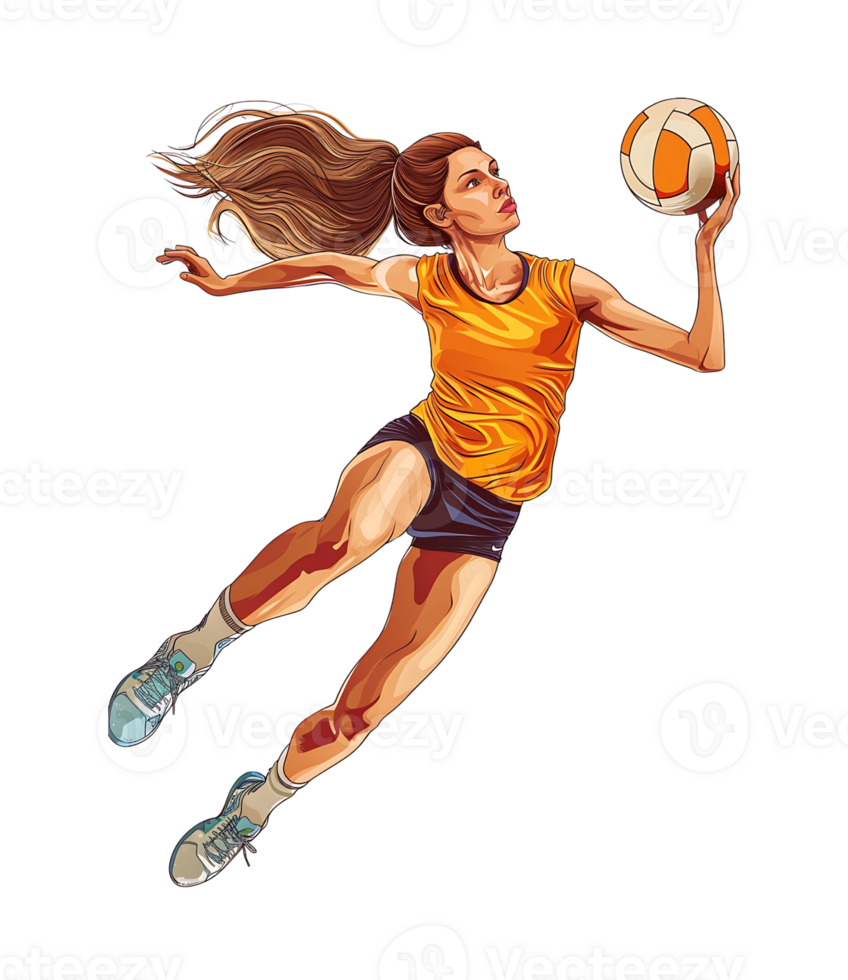 volleyball player jumping to catch the ball, on transparent background png
