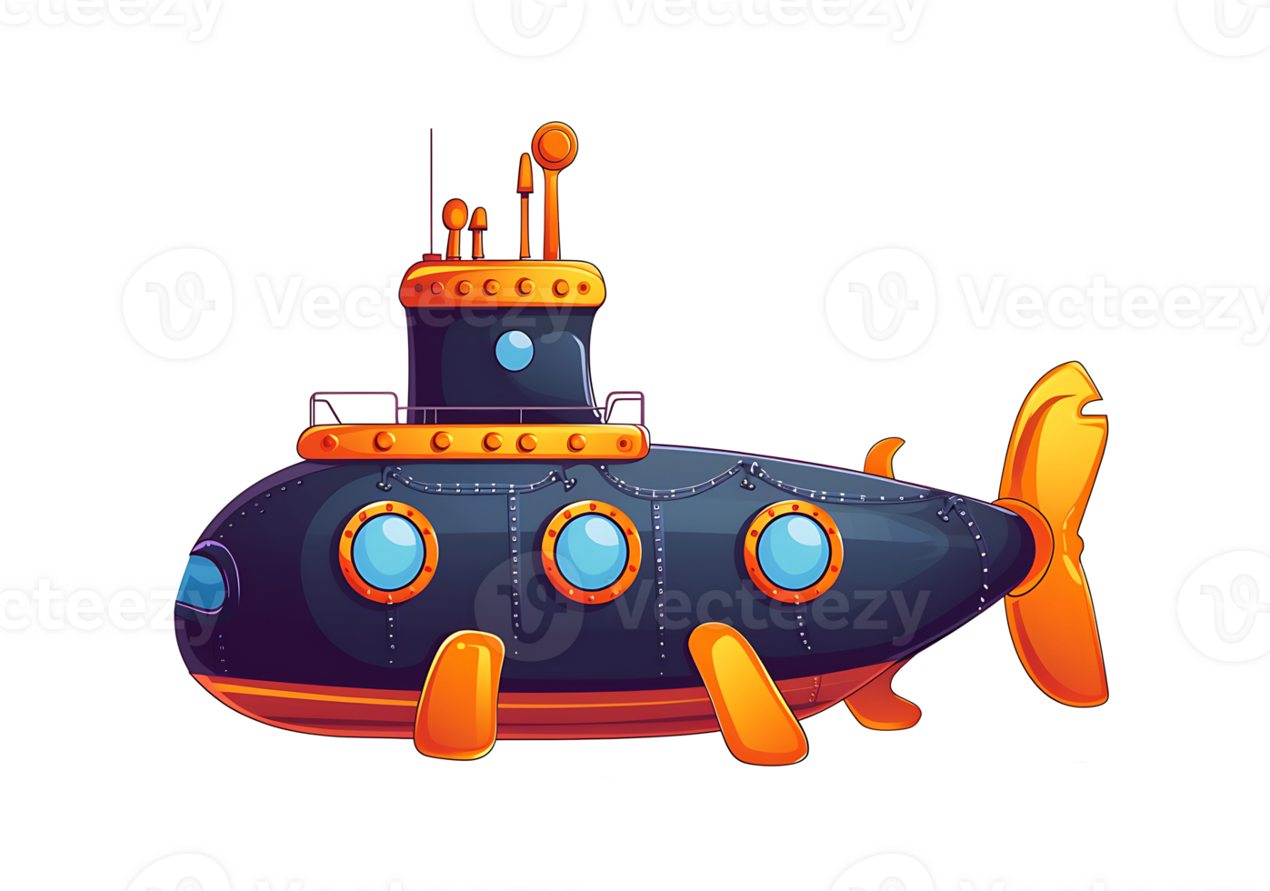 cartoon submarine on transparent background png