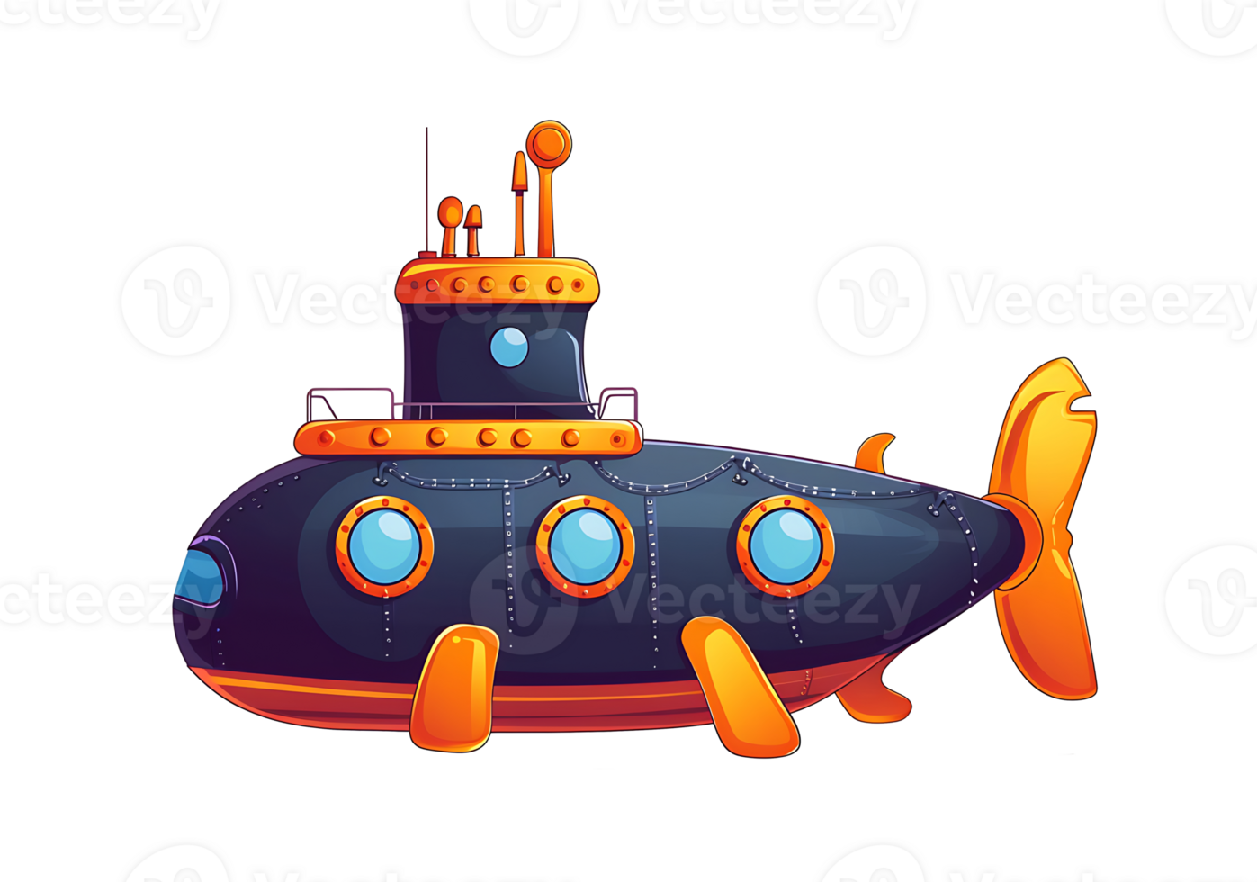 cartoon submarine on transparent background png