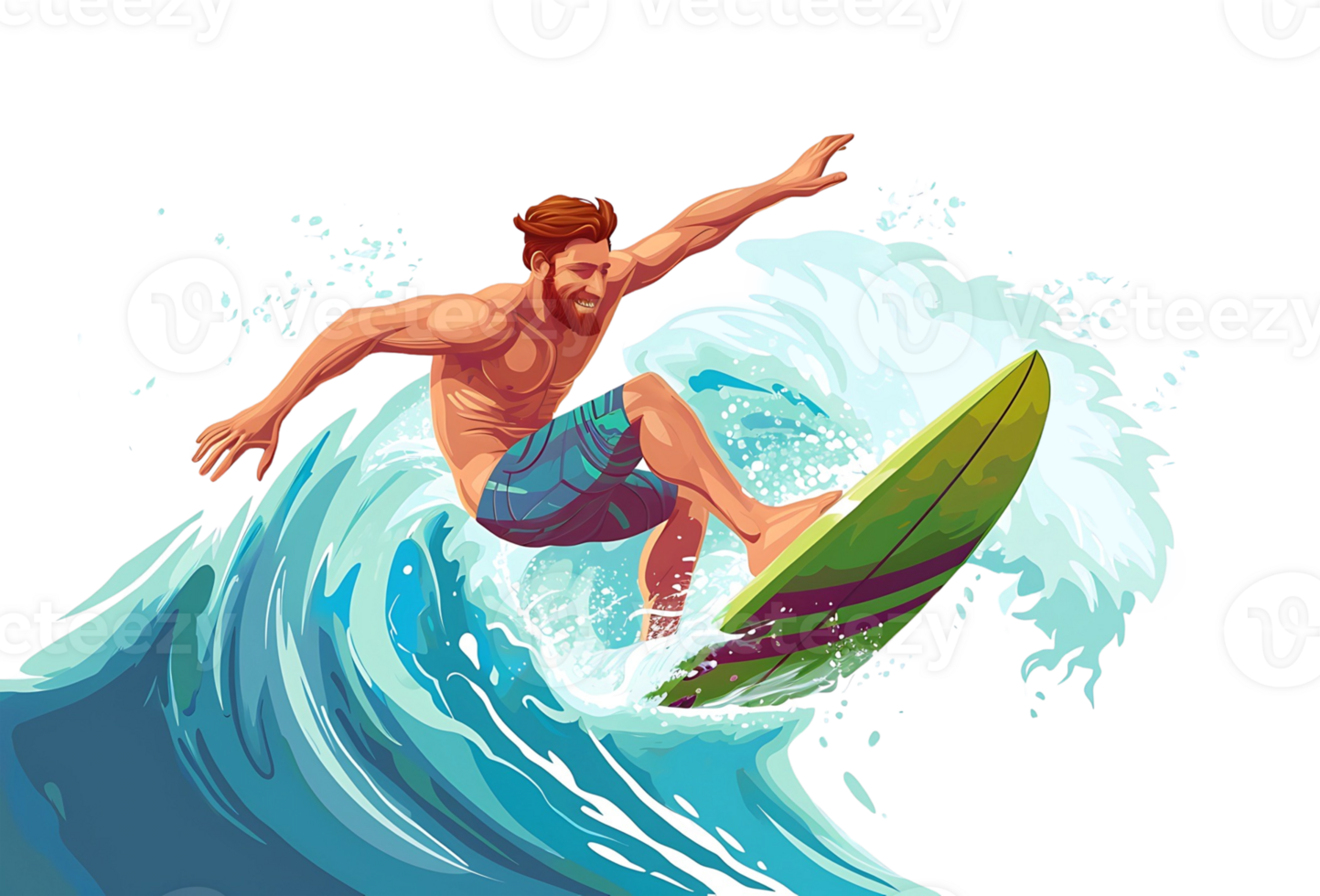 surfer surfing on the ocean wave on transparent background png