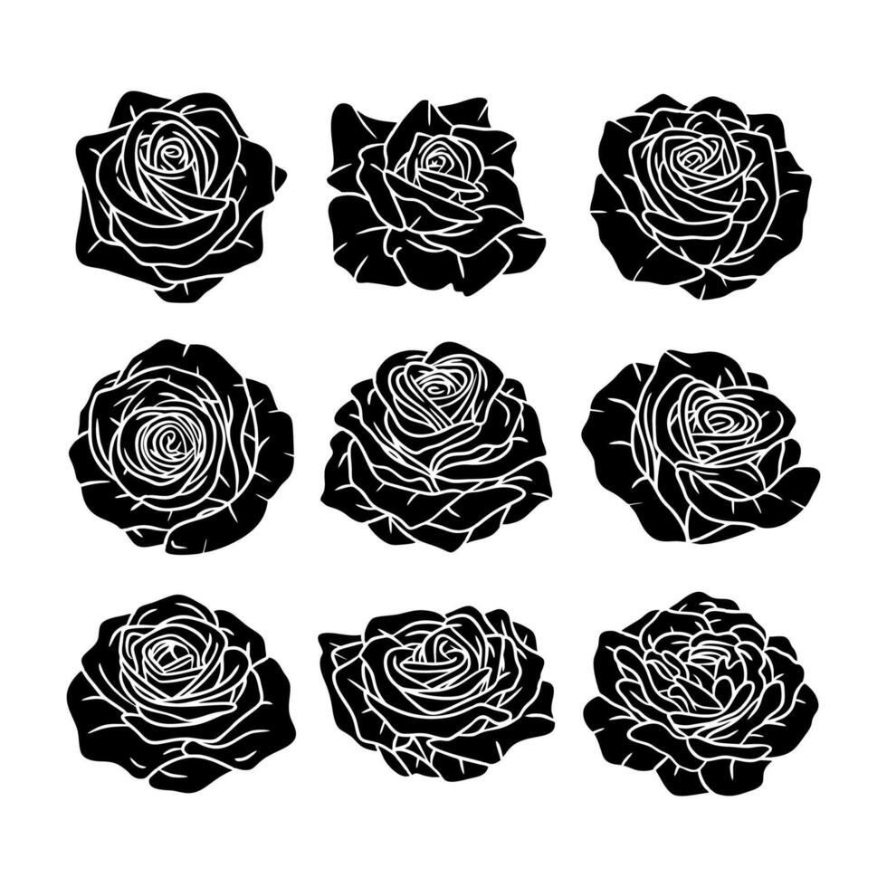 Roses silhouettes flower set. Flower silhoutte. illustration vector