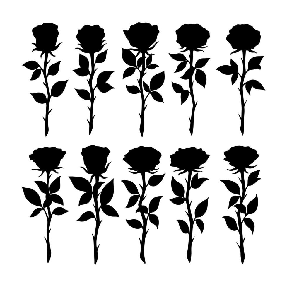 Roses silhouettes flower set. Flower silhoutte. illustration vector