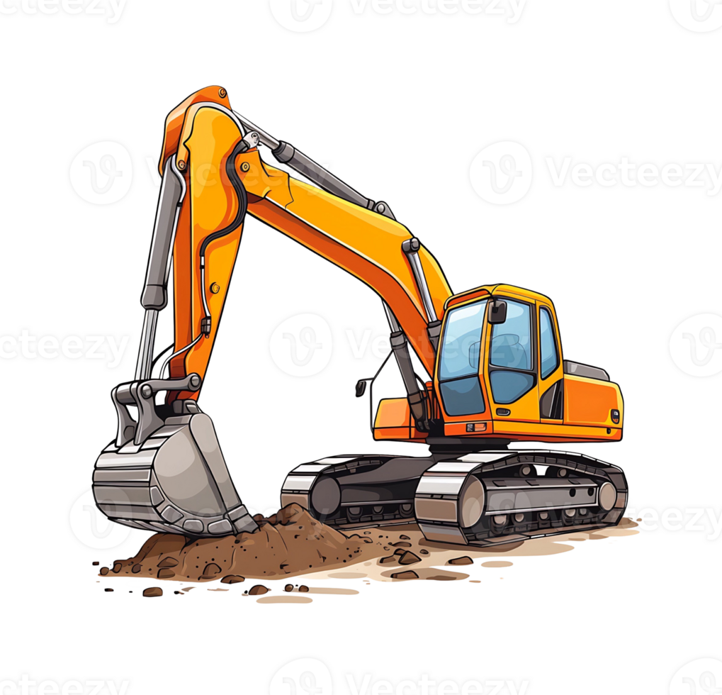 excavator digging in the ground, on transparent background png