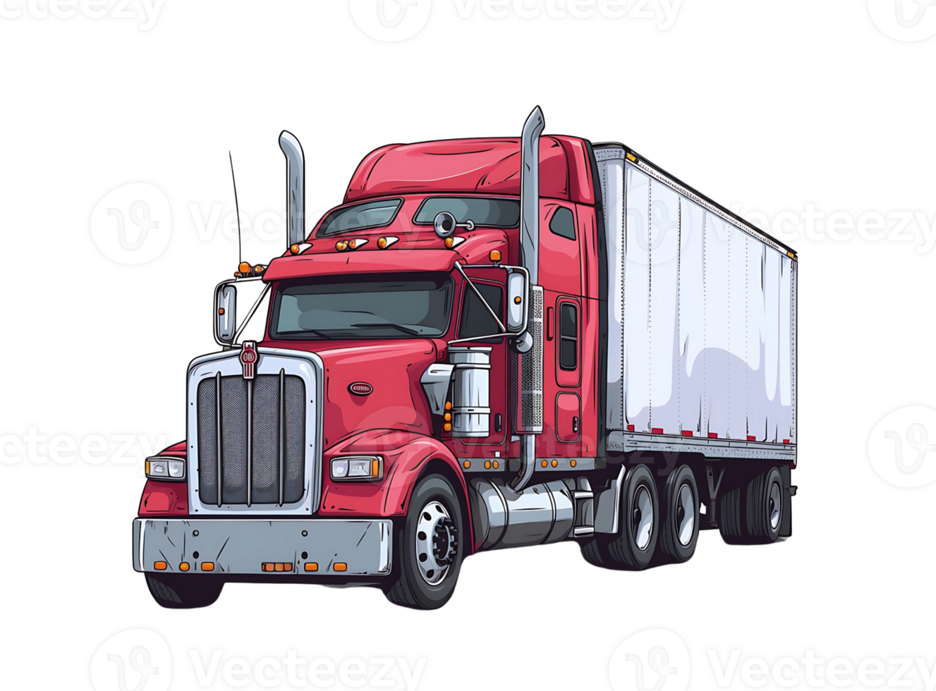 a red semi truck on a transparent background png