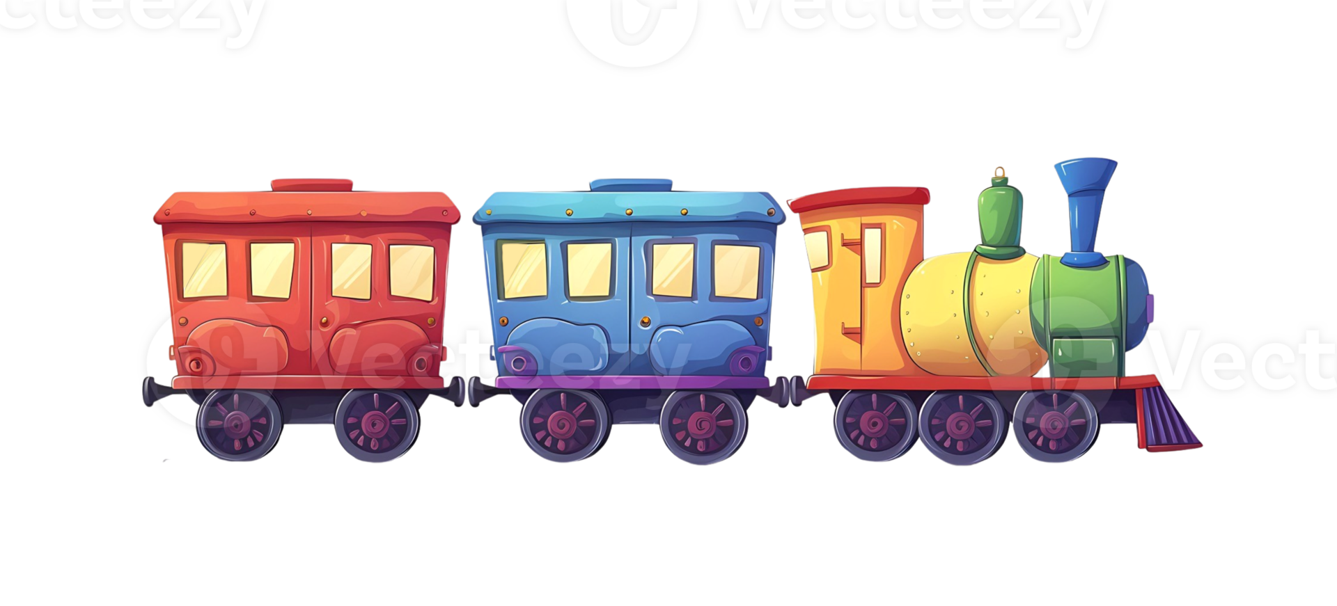 a cartoon train with three cars on it, on transparent background png