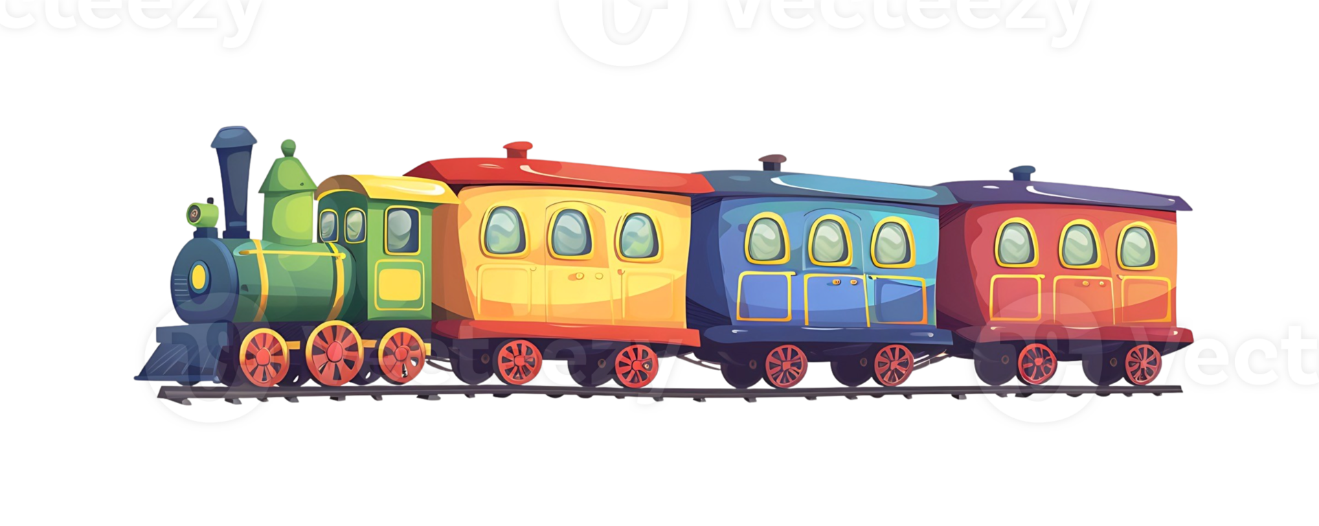 a cartoon train with three cars on it, on transparent background png