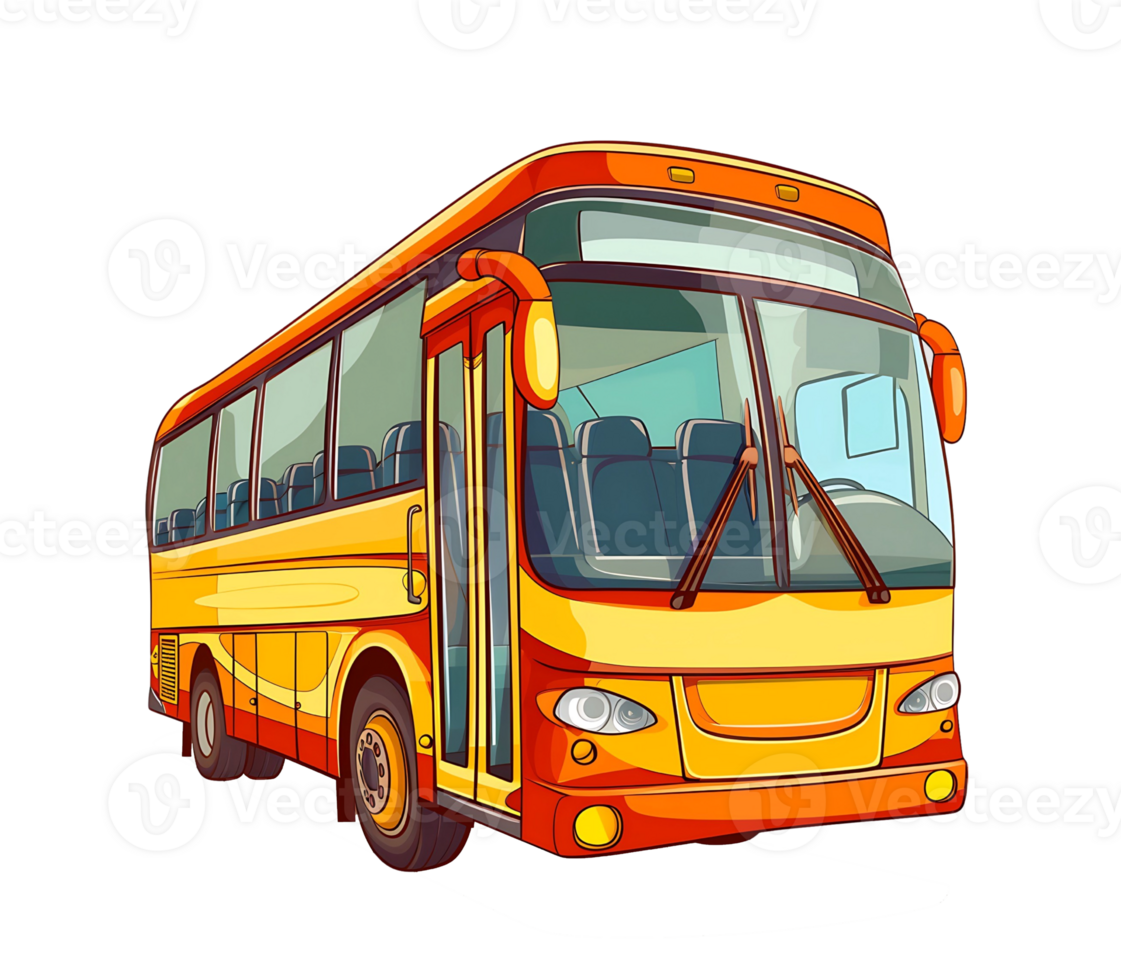 yellow school bus in cartoon style isolated png