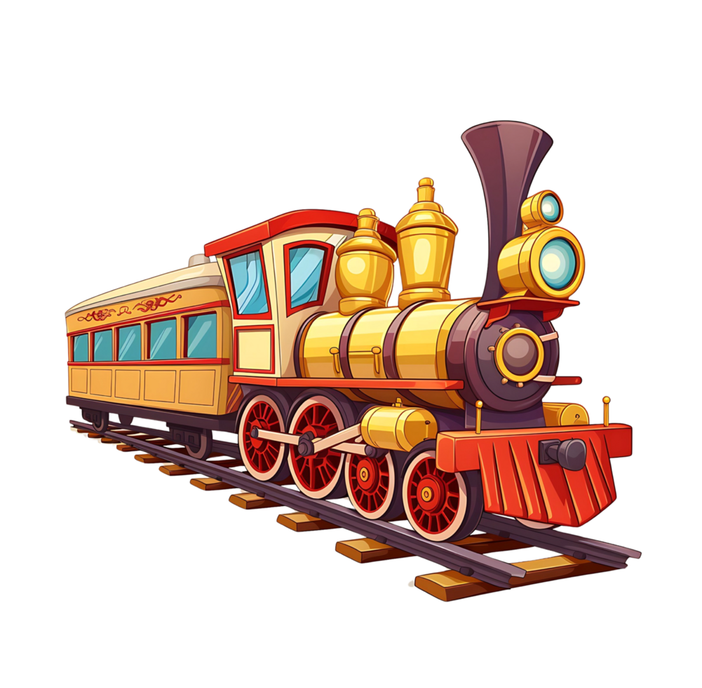 cartoon train on the tracks, on transparent background png