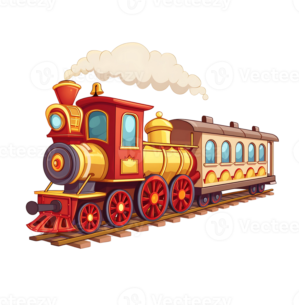 cartoon train on the tracks, on transparent background png