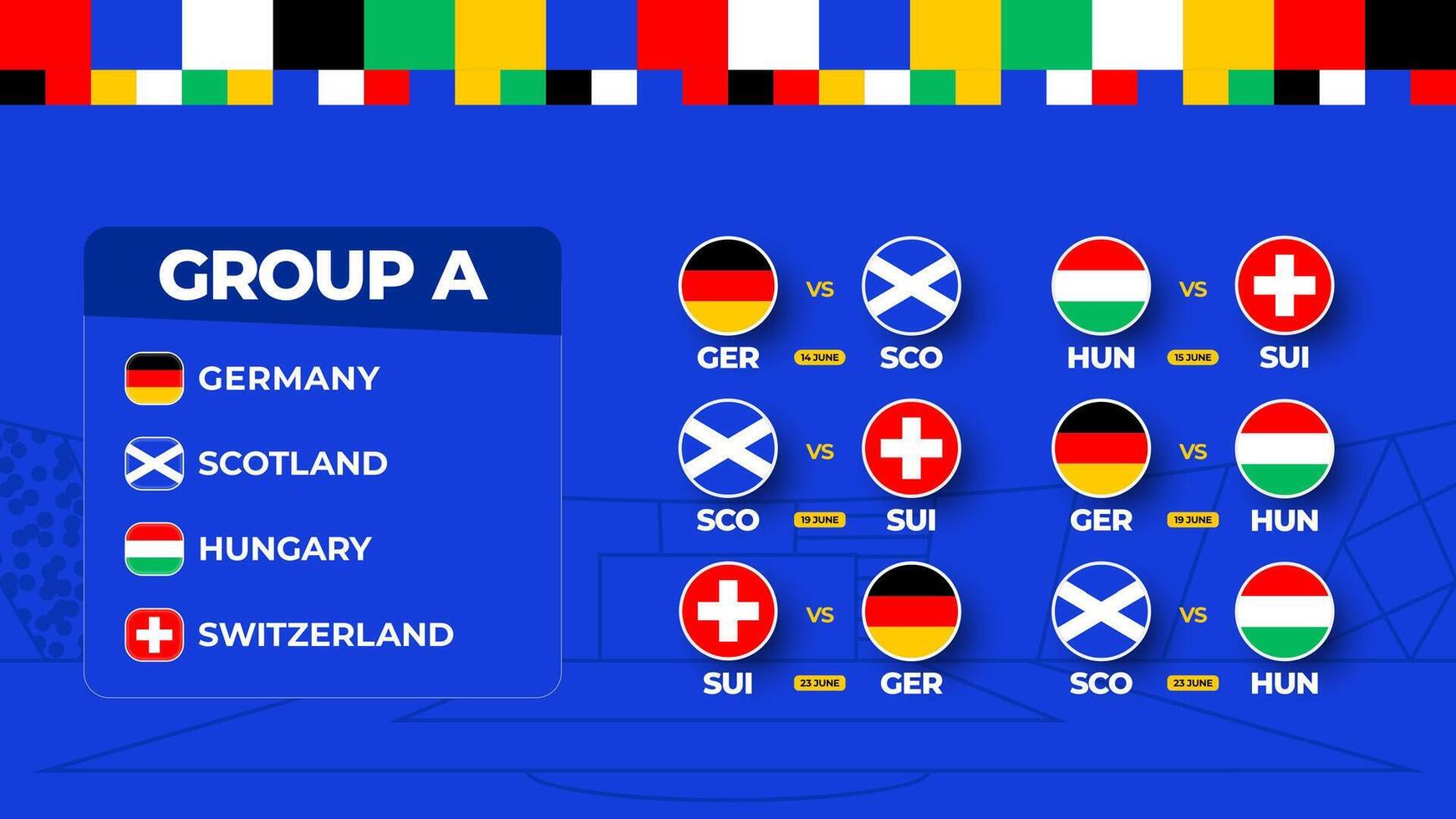 grupo un fútbol americano taza 2024 partidos. nacional equipo calendario partido en el final etapa a el 2024 fútbol americano campeonato. ilustración de mundo fútbol partidos vector