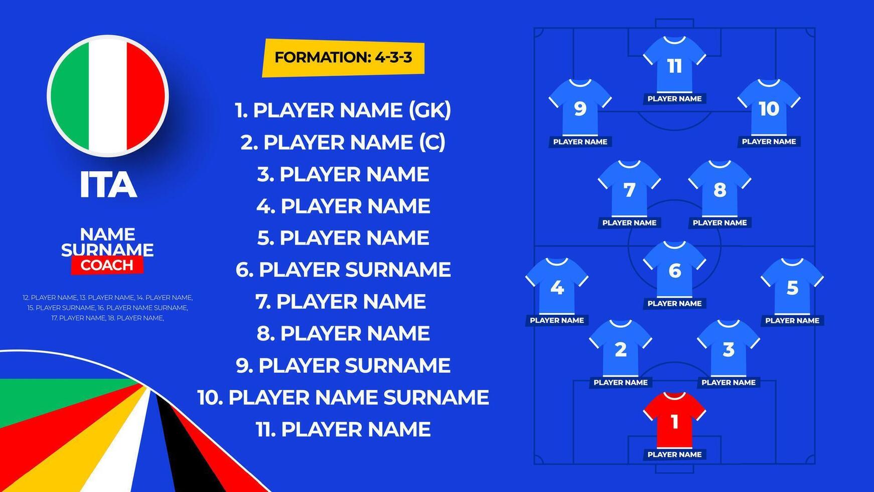 Italia fútbol americano equipo comenzando formación. 2024 fútbol americano equipo póngase en fila en archivado fútbol americano gráfico para fútbol comenzando póngase en fila equipo. ilustración vector