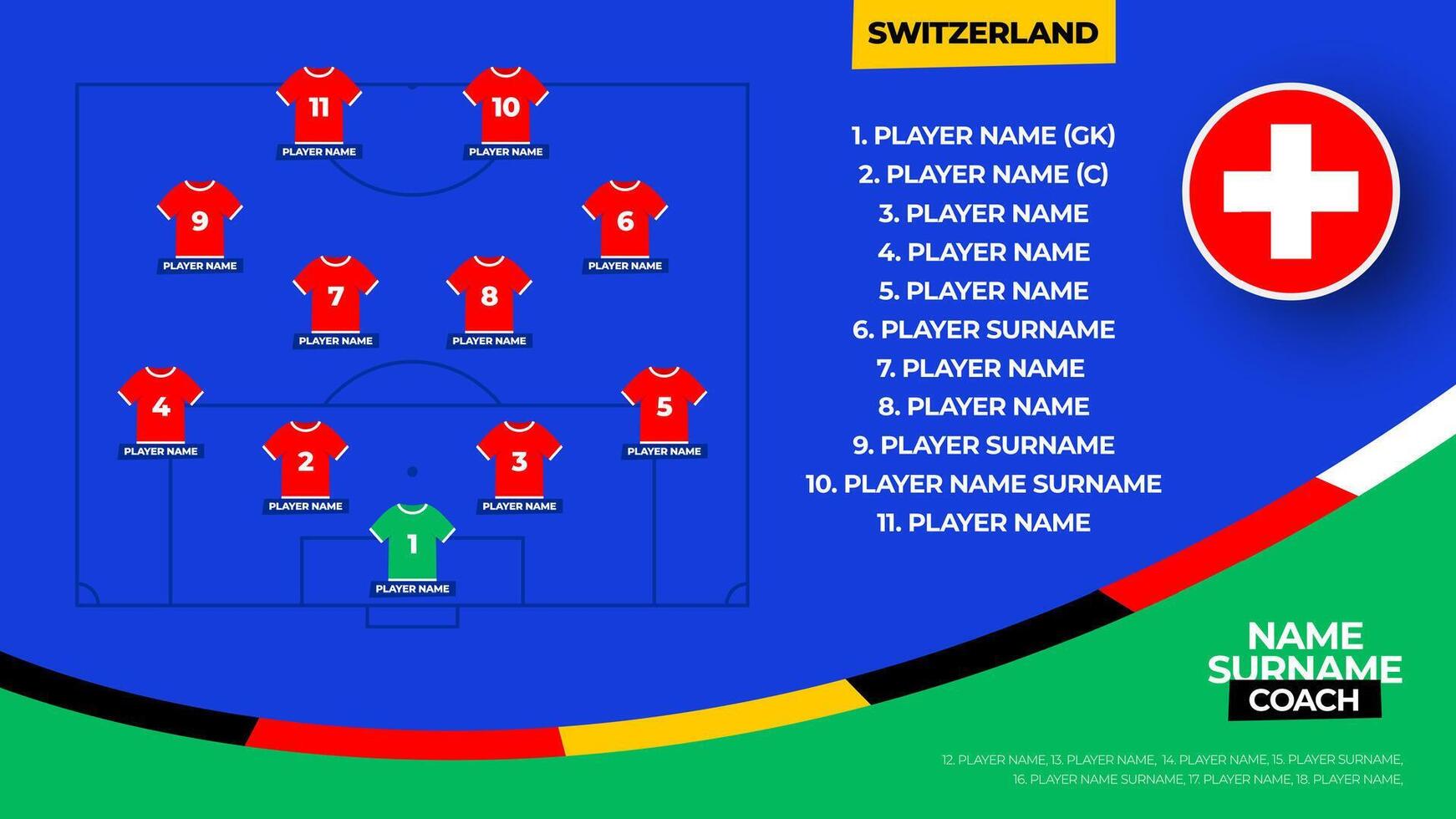 Suiza fútbol americano equipo comenzando formación. 2024 fútbol americano equipo póngase en fila en archivado fútbol americano gráfico para fútbol comenzando póngase en fila equipo. ilustración vector