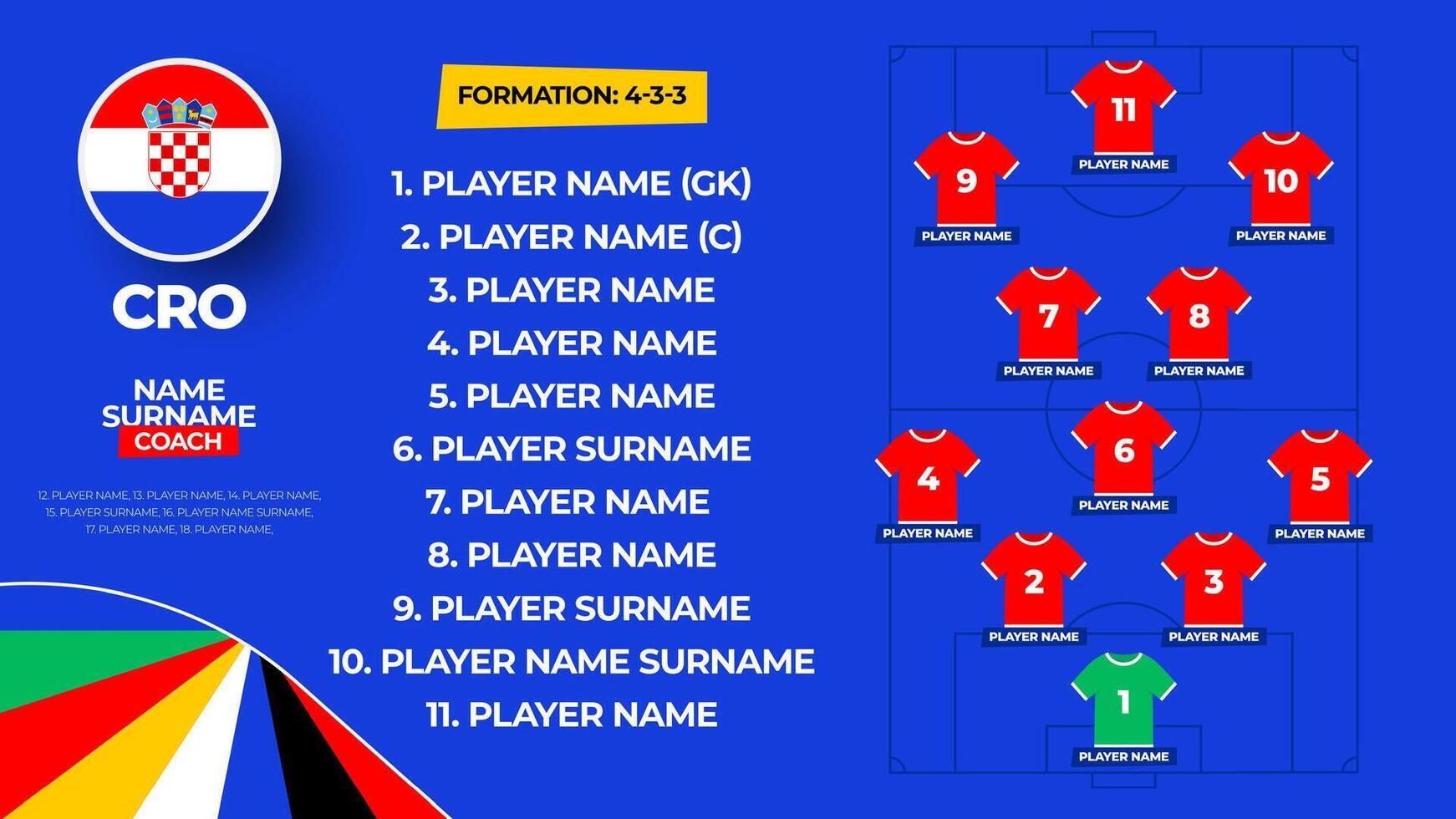 Croacia fútbol americano equipo comenzando formación. 2024 fútbol americano equipo póngase en fila en archivado fútbol americano gráfico para fútbol comenzando póngase en fila equipo. ilustración vector