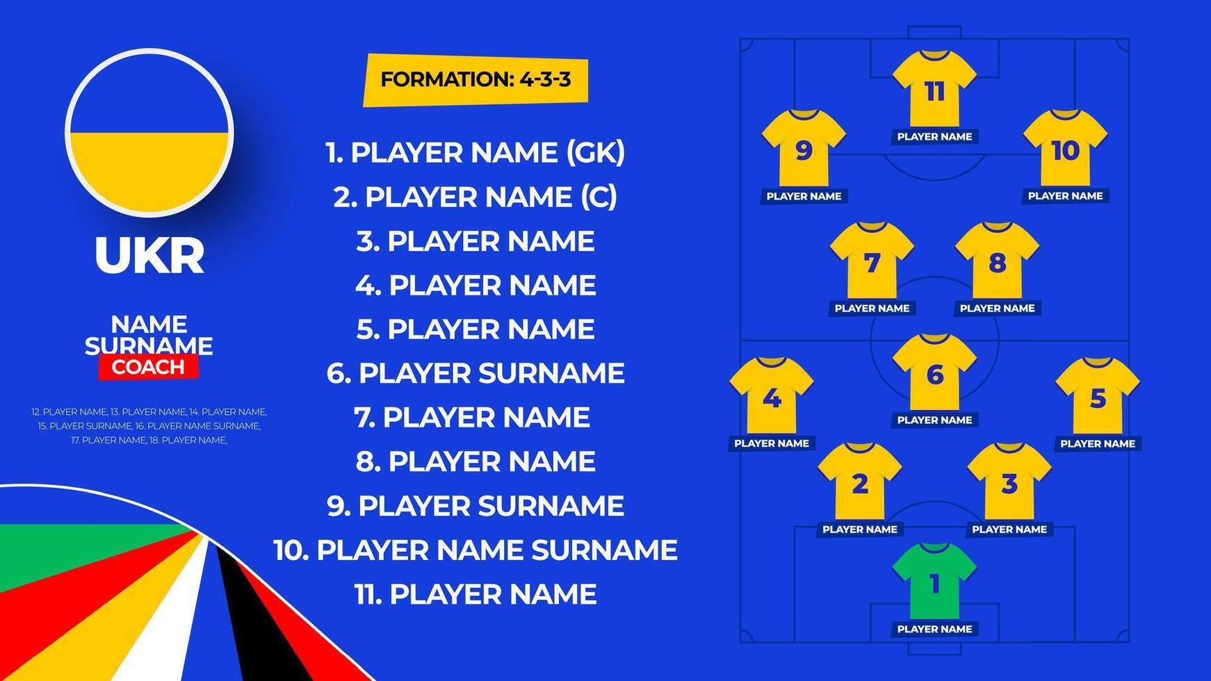 Ucrania fútbol americano equipo comenzando formación. 2024 fútbol americano equipo póngase en fila en archivado fútbol americano gráfico para fútbol comenzando póngase en fila equipo. ilustración vector