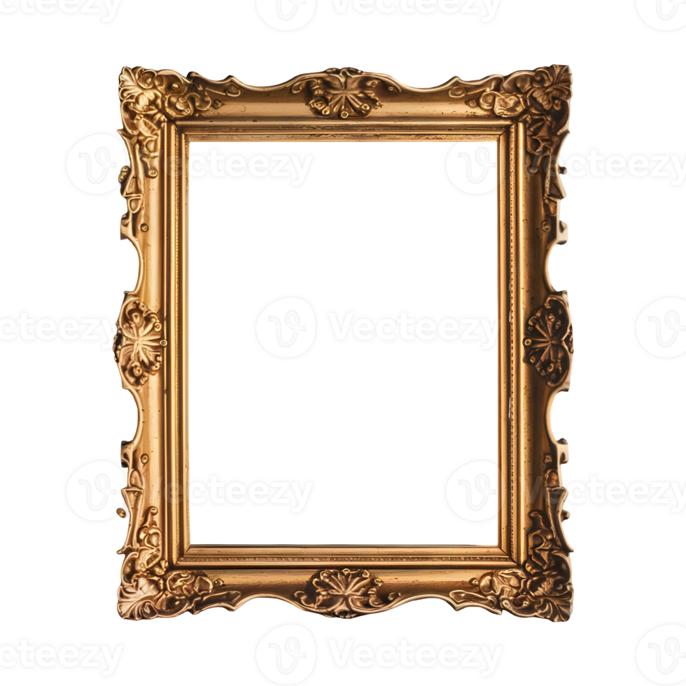 Blank antique gold picture frame isolated on transparent background png