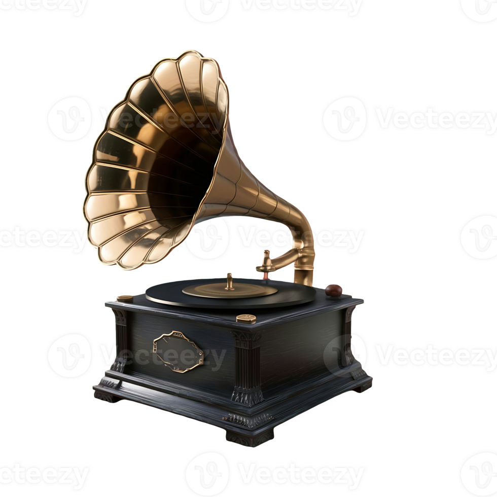 Gramophone vintage music player isolated on transparent background png