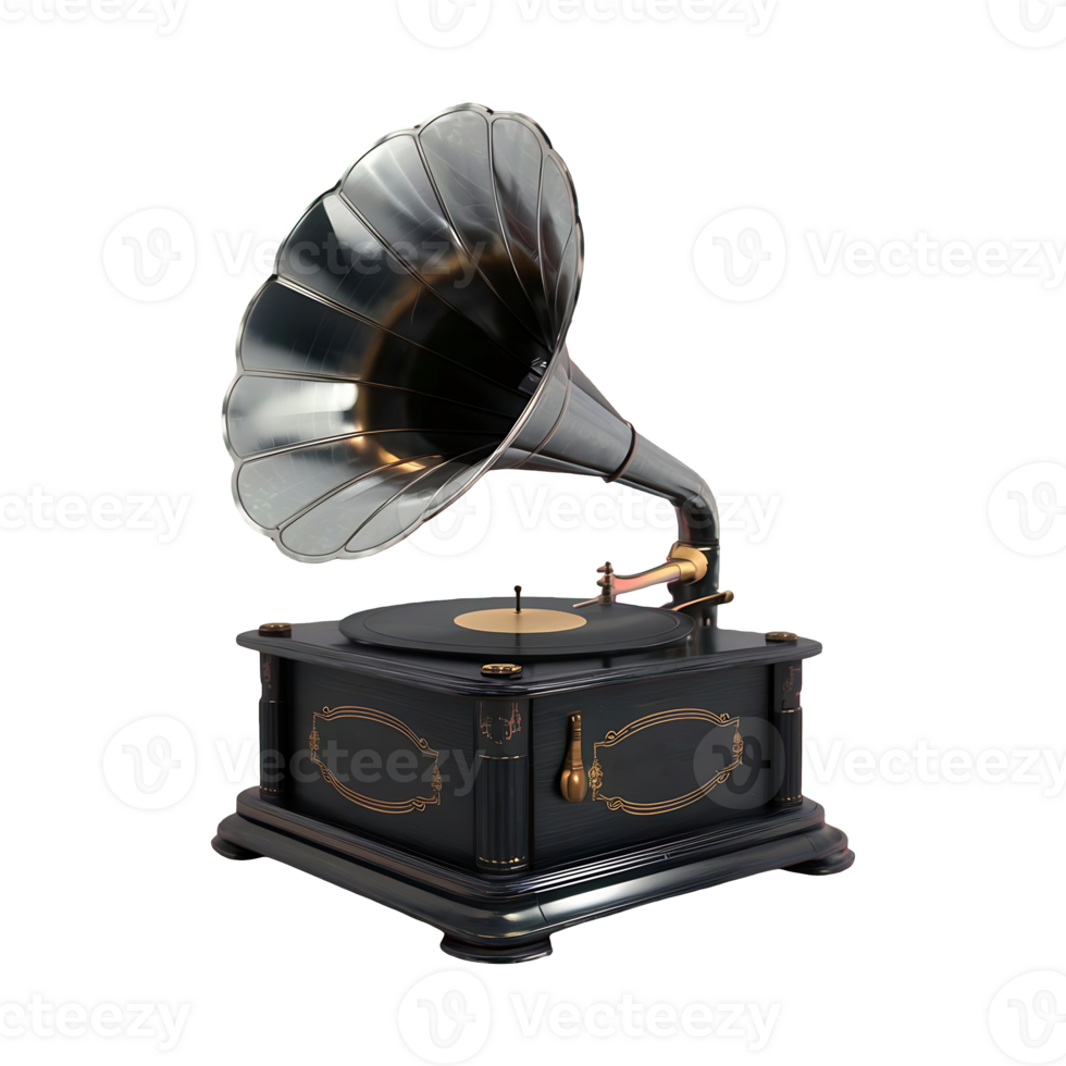 Gramophone vintage music player isolated on transparent background png