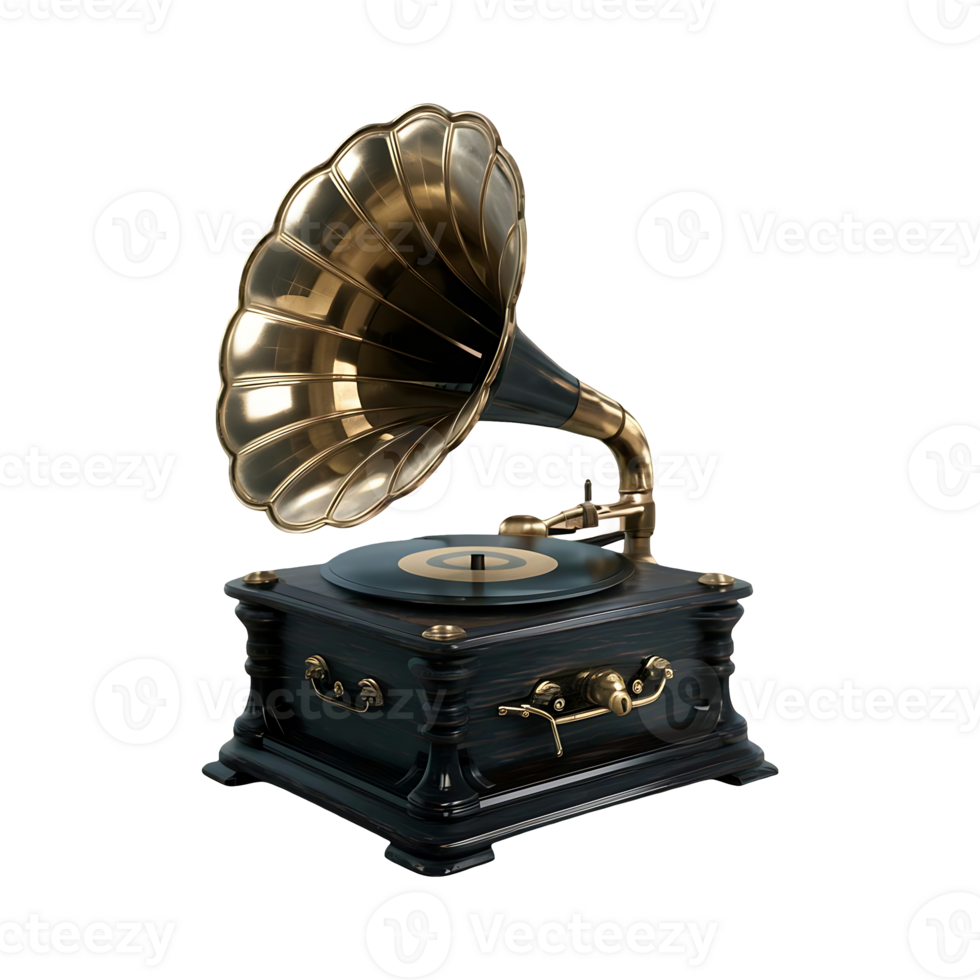 Gramophone vintage music player isolated on transparent background png