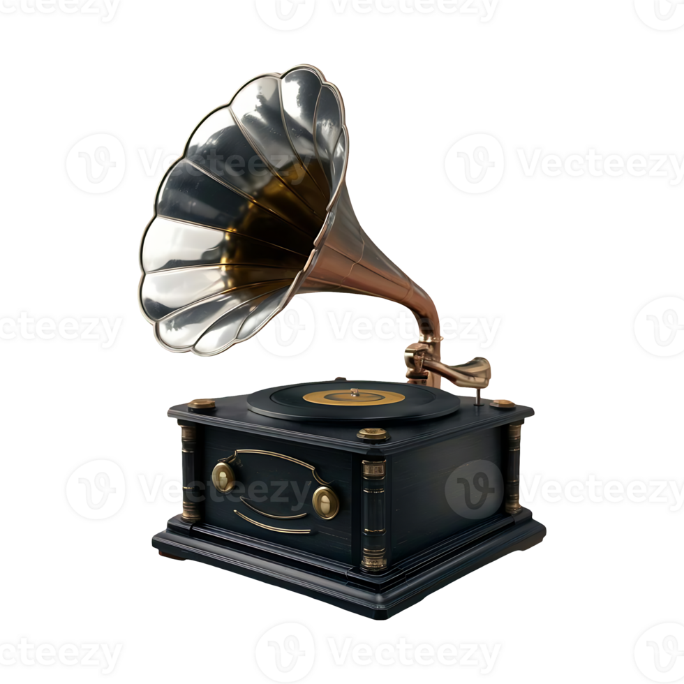 Gramophone vintage music player isolated on transparent background png