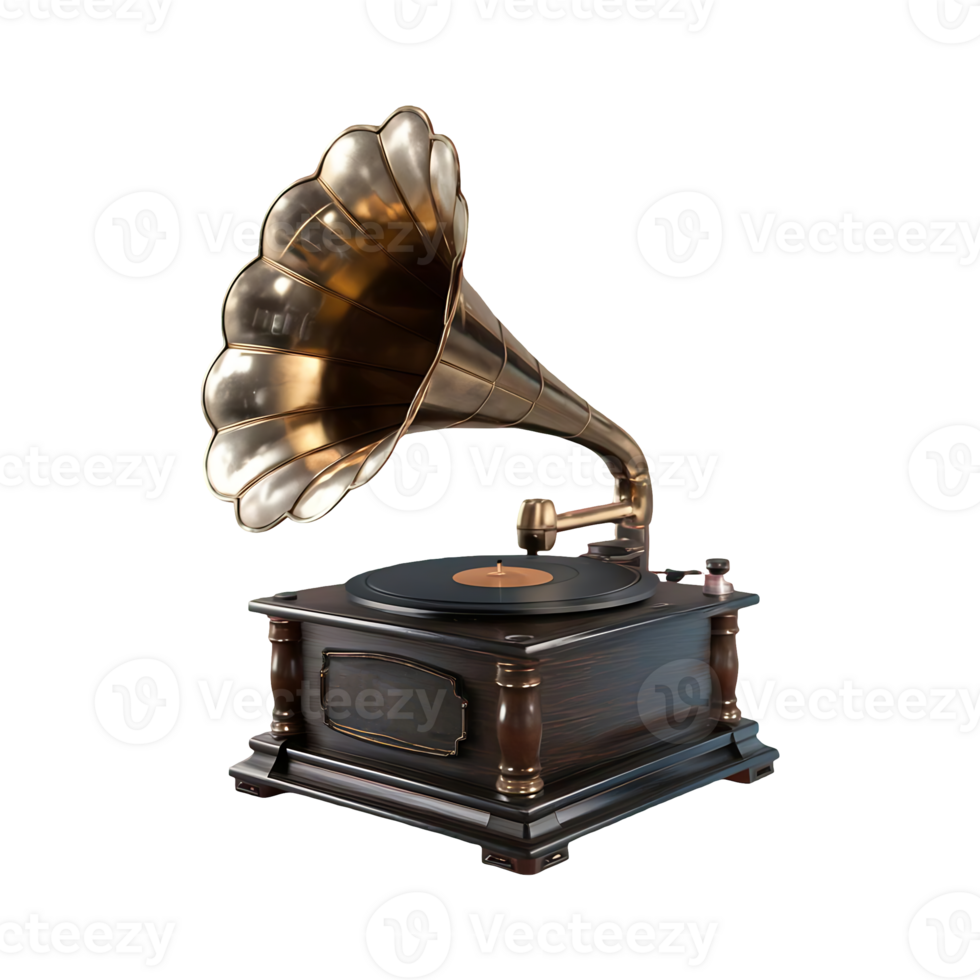 Gramophone vintage music player isolated on transparent background png
