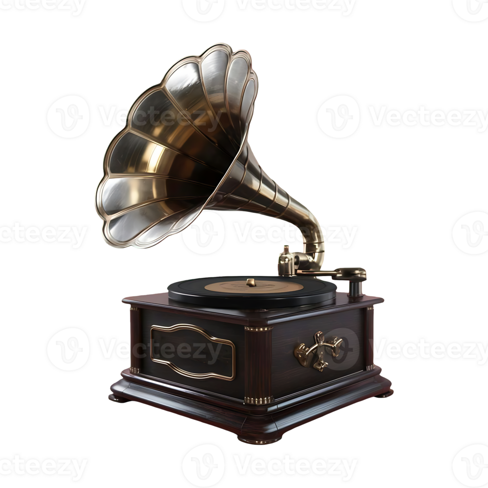 Gramophone vintage music player isolated on transparent background png
