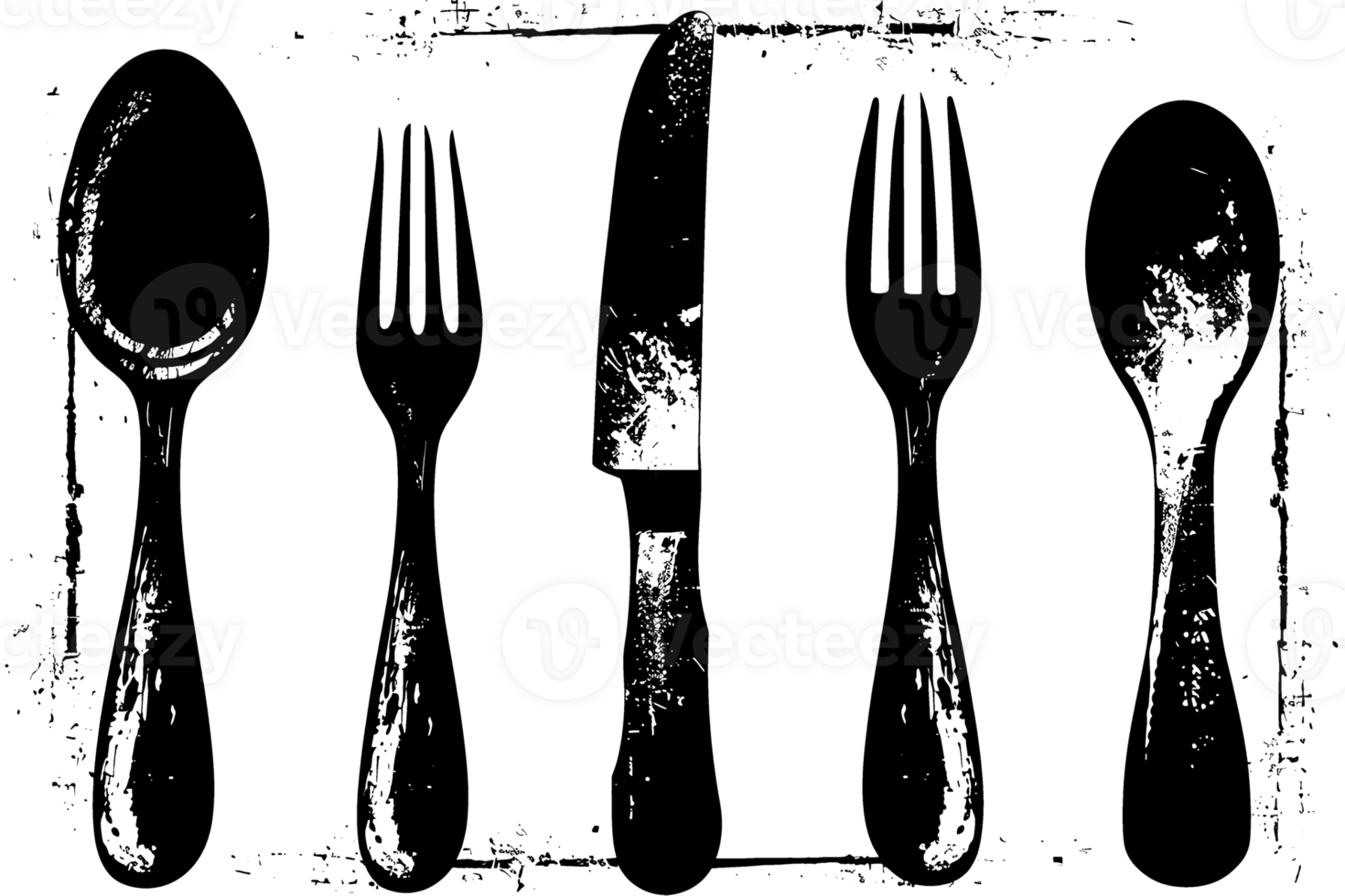 silhuett översikt av sked gaffel och kniv. ai generera png