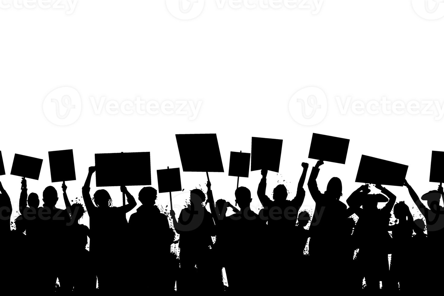 Silhouette outline of a crowd with signs on a demonstration. AI generate png