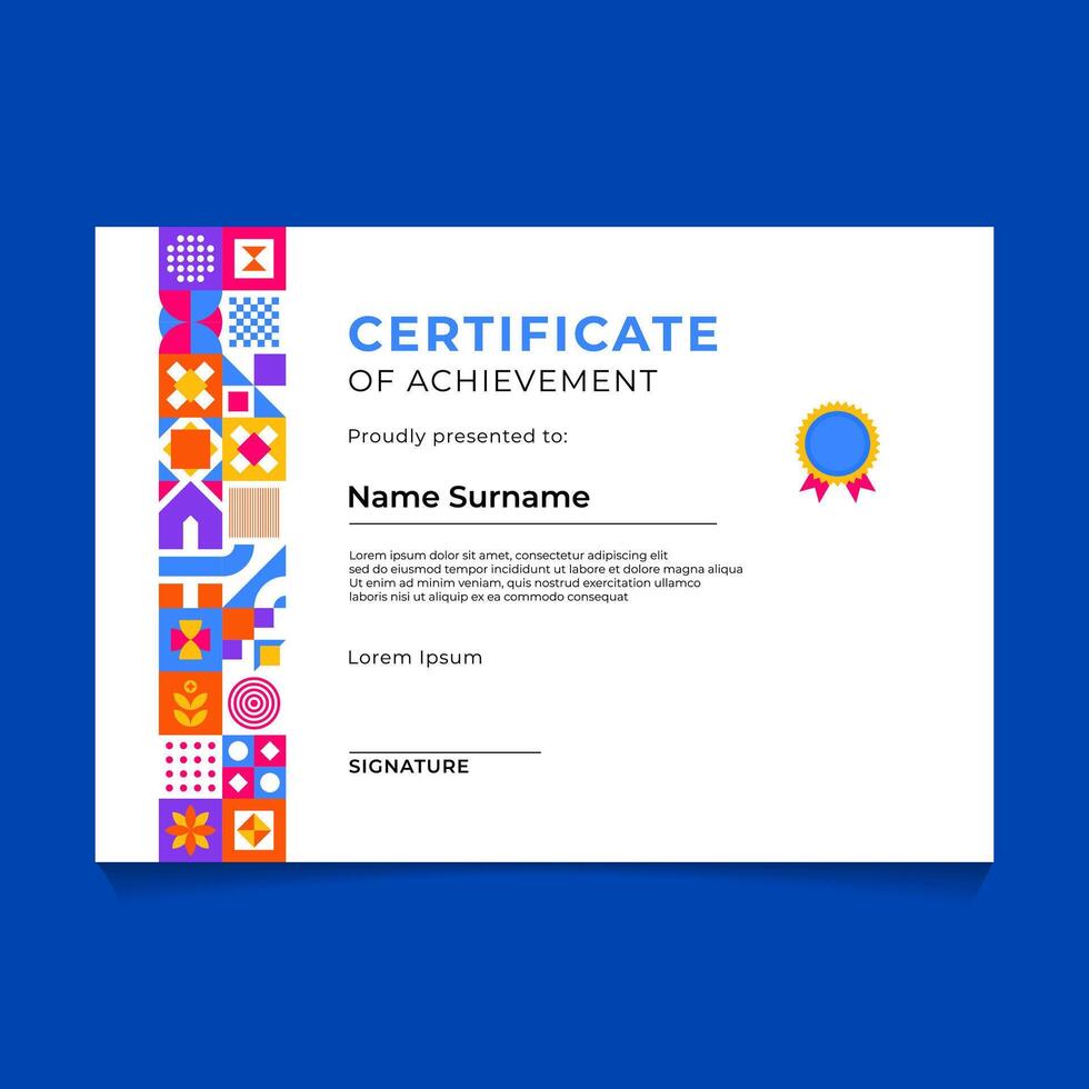 Abstract Geometric Mosaic Certificate Template Design vector