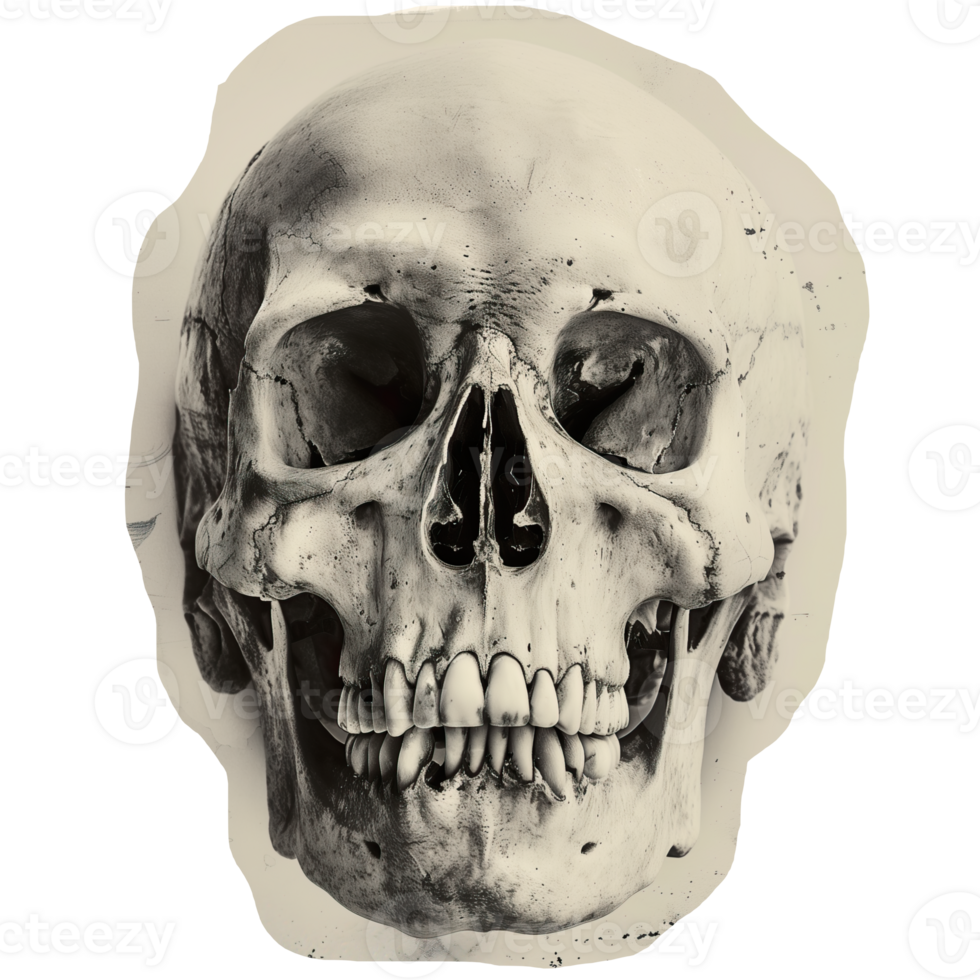 Monochrome vintage photo of halloween skull cut out image png