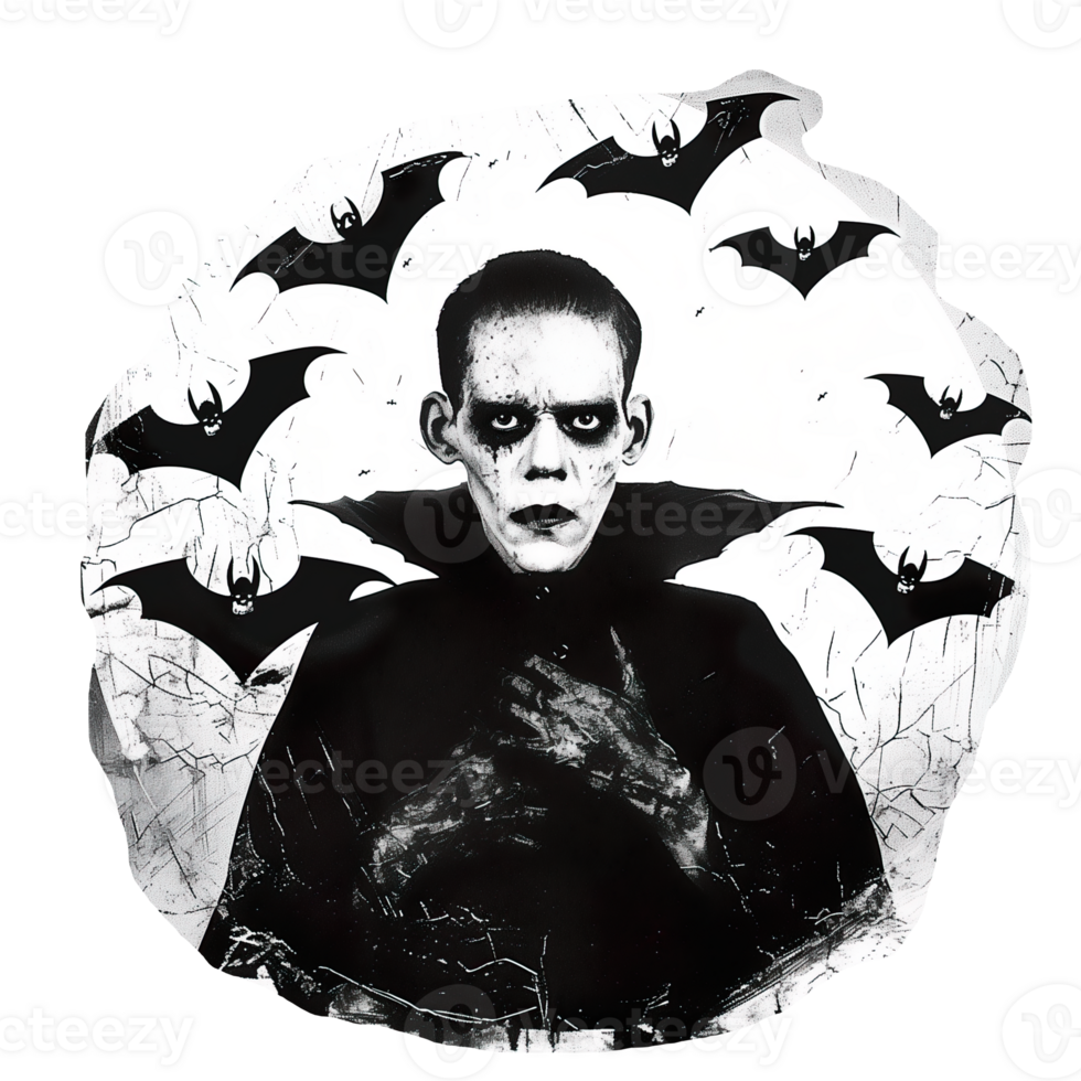Monochrome vintage photo of halloween vampire cut out image png