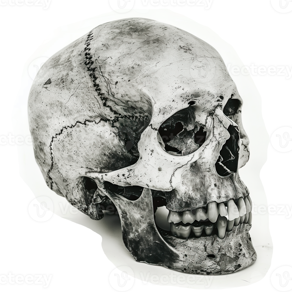 Monochrome vintage photo of halloween skull cut out image png