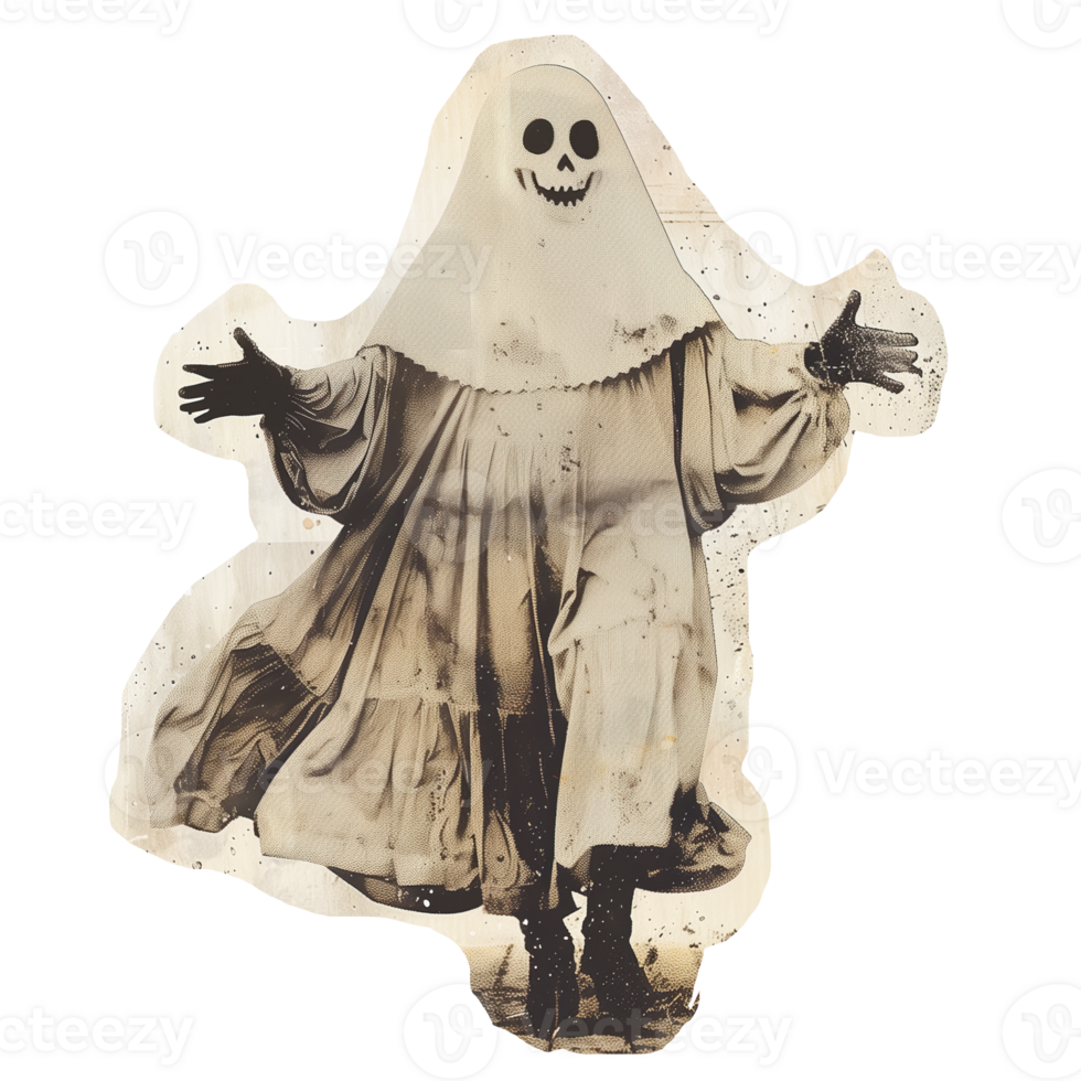 Monochrome vintage photo of halloween ghost cut out image png
