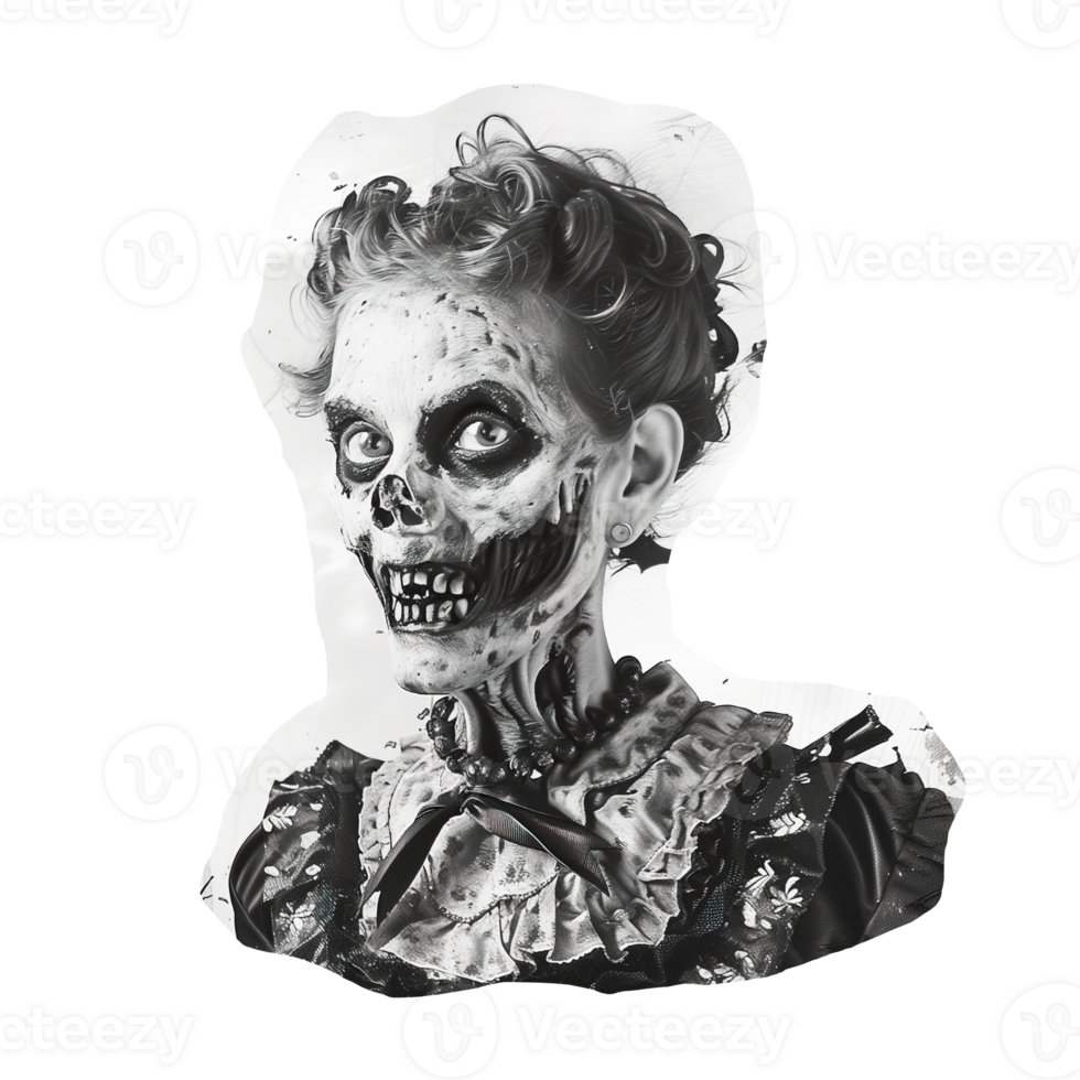 Monochrome vintage photo of halloween zombie cut out image png